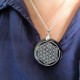Pendentif Obsdienne gravée Fleur de Vie petit + plaque de Shungite