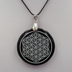 Colgante Obsidiana grabada Flor de Vida + placa Shungit
