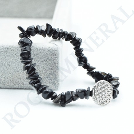 Bracelet Obsidienne neigeuse baroque avec Fleur de Vie