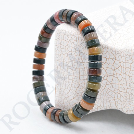 Bracelet Jaspe Polychrome perles plates 10mm