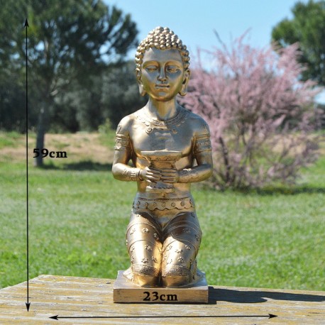 Grande statue de Bouddha européen de l'offrande, résine couleur or