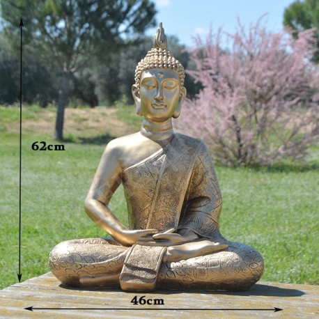 Grande statue de Bouddha de la méditation, résine couleur or