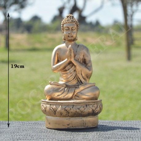 Bouddha de la prière en résine, couleur or