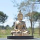 Bouddha de la méditation en résine, couleur or et portes bougies