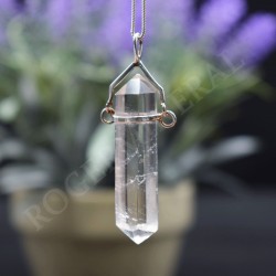 Pendentif Cristal de Roche biterminé serti argent