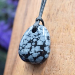 Pendentif Obsidienne Flocon de Neige + cordon
