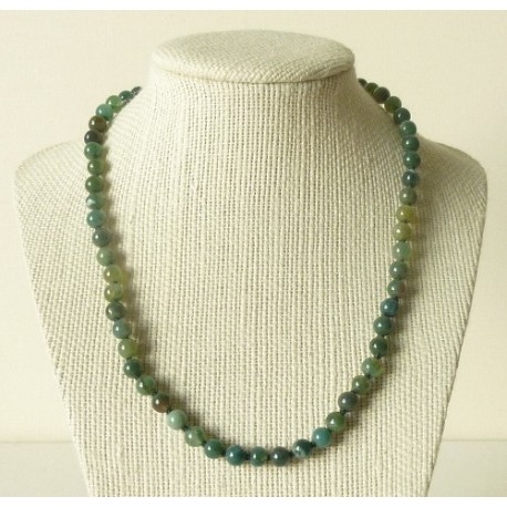 Collier Agate mousse perles rondes 6mm