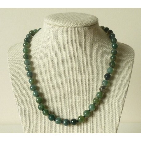 Collier Agate mousse perles rondes 8mm