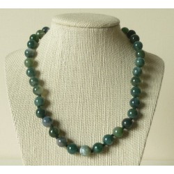 Collier Agate mousse perles rondes 10mm