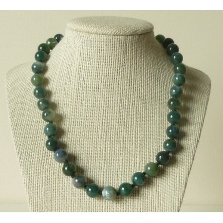 Collier Agate mousse perles rondes 10mm