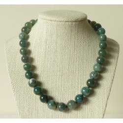 Collier Agate mousse perles rondes 12mm