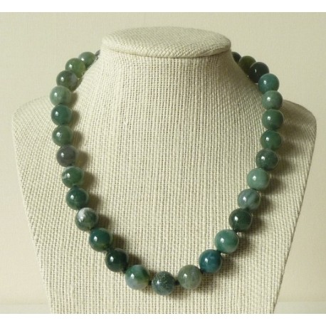 Collier Agate mousse perles rondes 12mm