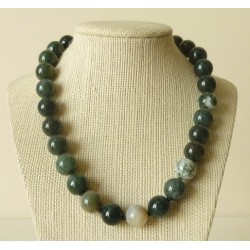 Collier Agate mousse perles rondes 14mm