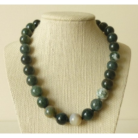 Collier Agate mousse perles rondes 14mm
