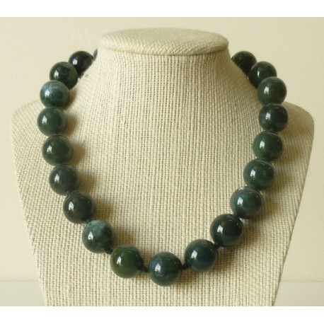 Collier Agate mousse perles rondes 16mm