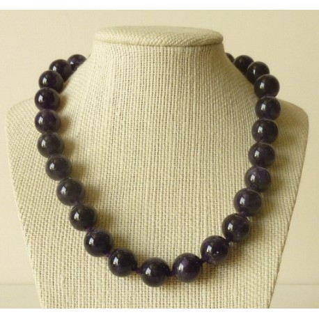 Collier Améthyste Perle ronde 12mm