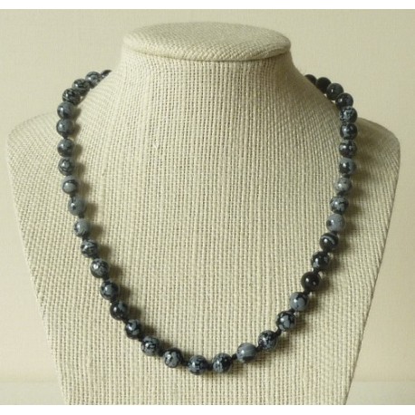 Collier Obsidienne mouchetée Perle ronde 6mm