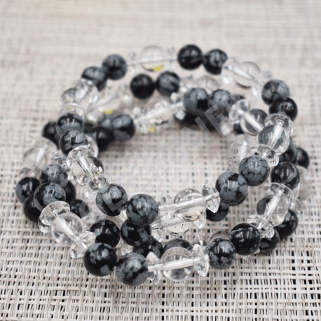 Pulsera Cristal de roca y Obsidiana nevada