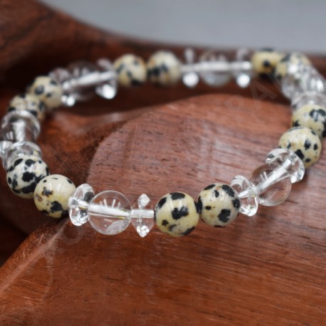 Bracelet Cristal de roche et Jaspe dalmatien