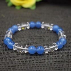 Bracelet Cristal de roche et Quartz teinté bleu