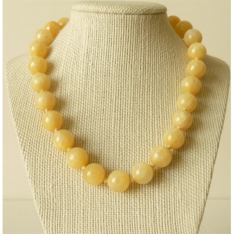 Collier Calcite Jaune Perles Rondes 10mm