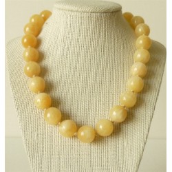 Collier Calcite Jaune Perles Rondes 14mm
