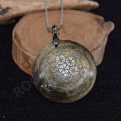 Obsidienne dorée pendentif Cube Métatron