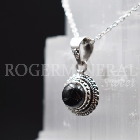 Pendentif goutte Tourmaline noire et argent