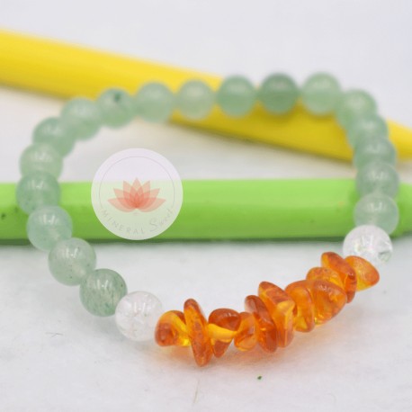 Bracelet fille en Aventurine, Cristal de roche et Ambre