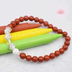 Bracelet garçon en Jaspe rouge, Howlite et Cristal de roche