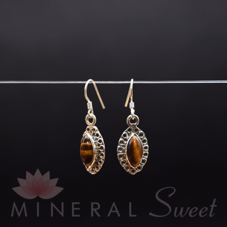 Boucle d'Oreille ovale Oeil de Tigre argent.