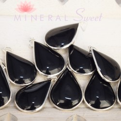 Pendentif goutte Tourmaline noire et argent