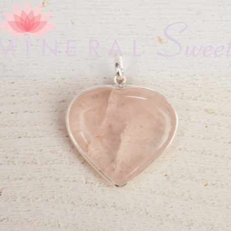Pendentif coeur Quartz rose et argent