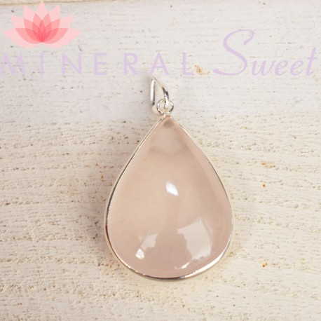 Pendentif goutte Quartz rose et argent