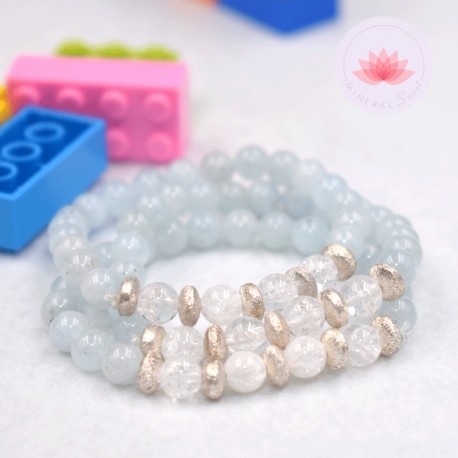 Bracelet fille en Cristal de roche et Aigue-marine