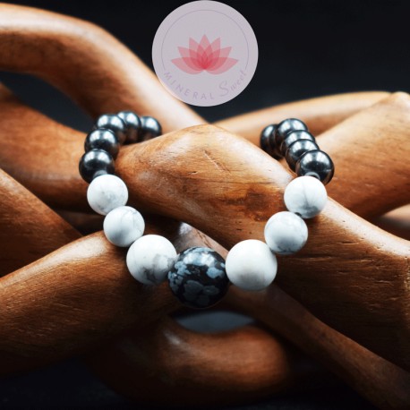 Pulsera Hombre Shungit, Howlita, Obsidiana nieve