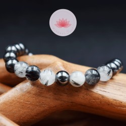 Bracelet Homme Shungite  Hématite et Cristal de Roche inclusion Tourmaline noire