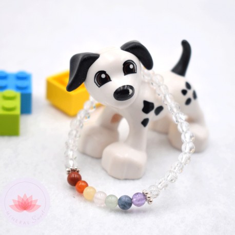 Pulsera niña en Cristal de rocha y perlas 7 chakras