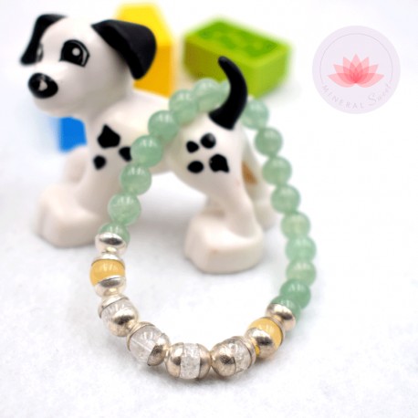 Pulsera niña en aventurina, cristal de roca y calcita amarilla