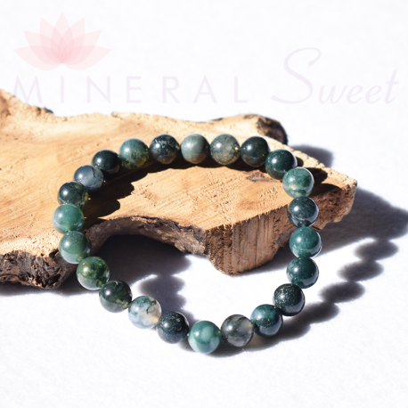 Bracelet Agate mousse perles rondes 8mm