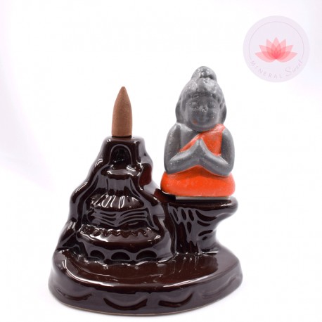 Portaincienso fuente Buda cerámica naranja