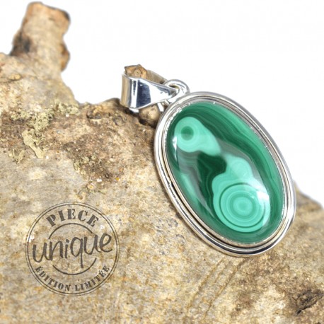 Pendentif Malachite serti argent 3