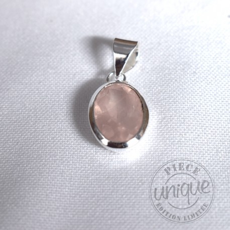 Pendentif Quartz Rose Argent facetté