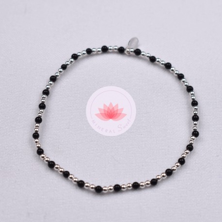 Pulseras perlas pequeñas en plata y Turmalina