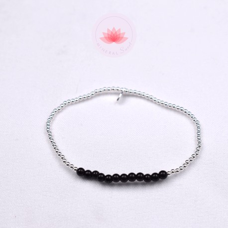 Pulsera perlas pequeñas Turmalina negra y plata