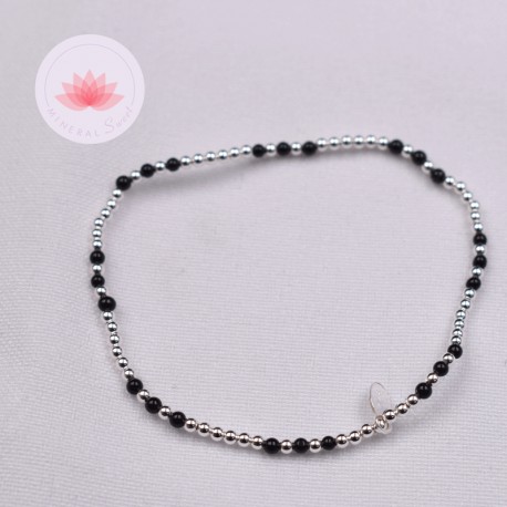 Bracelet petites perles Tourmaline noire et argent