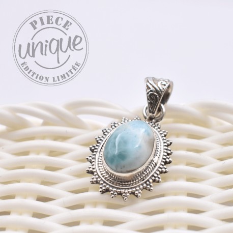 Pendentif Larimar argent baroque 2