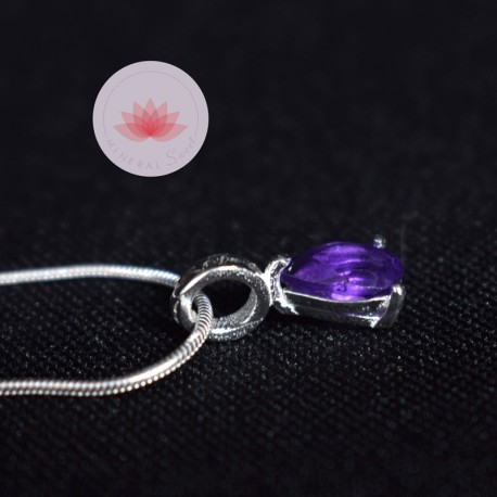 Ensemble pendentif mini Améthtyste larme 3 plus chaîne argent 40cm