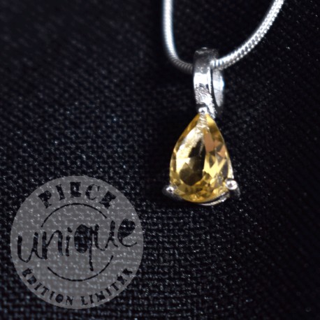 Ensemble pendentif Topaze mini larme 3 plus chaîne argent 42cm