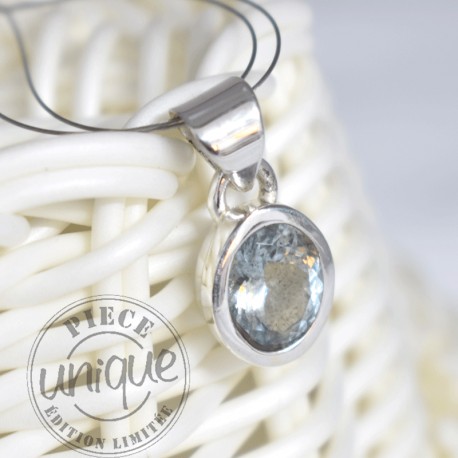 Pendentif Aigue Marine facettée et argent 1